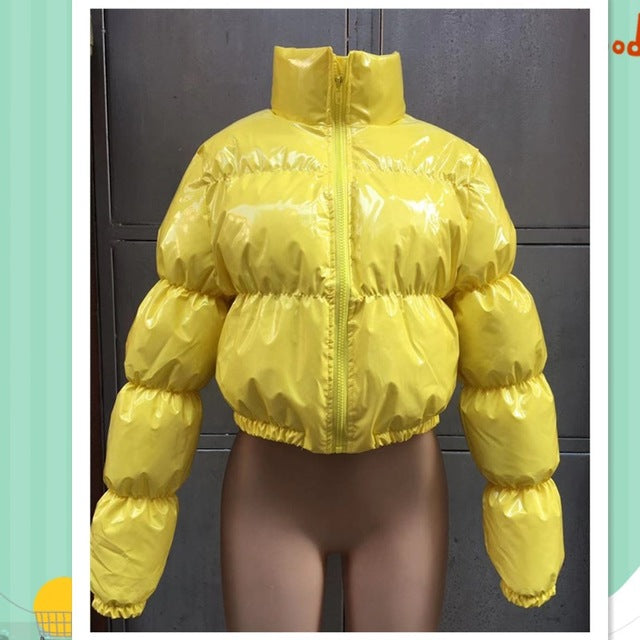 AtxyxtA Puffer Jacket Cropped Parka Bubble Coat Winter Women New Fashion Clothing Black Red Yellow Pink Green Blue Silver