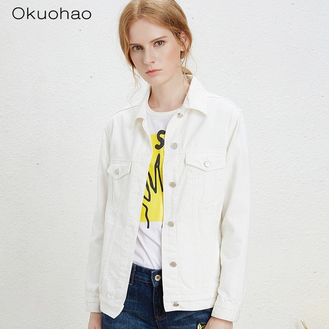 Solid Turn-down Collar Jean Jacket for Women Loose Casual Blue Fashionable Women Coats Female outwear Denim Feminine