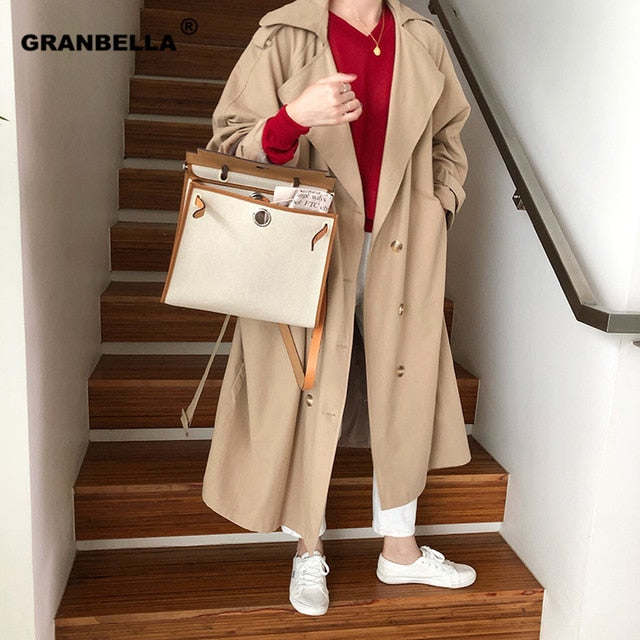 Women's Double-Breasted Cotton Trench Coats With Belt Classic oversized autumn winter cloths women Outerwear