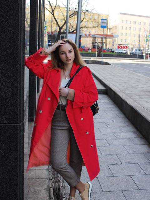 Women's Double-Breasted Cotton Trench Coats With Belt Classic oversized autumn winter cloths women Outerwear