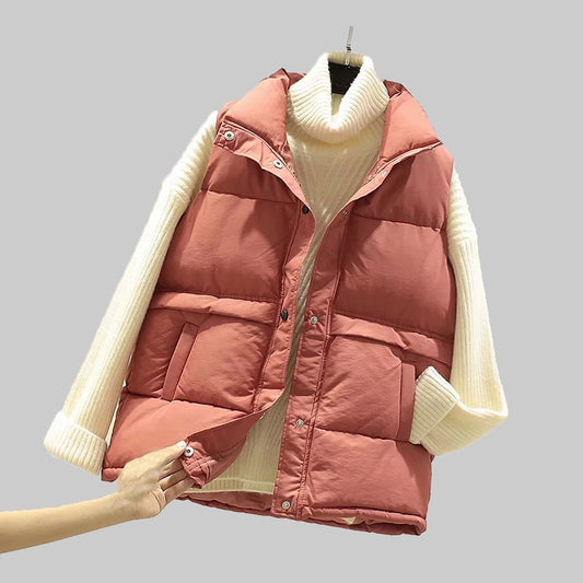 2019 Women Sleeveless Vest Winter Warm Plus Size 2XL Down Cotton Padded Jacket Female Veats Mandarin Collar Sleeveless Waistcoat