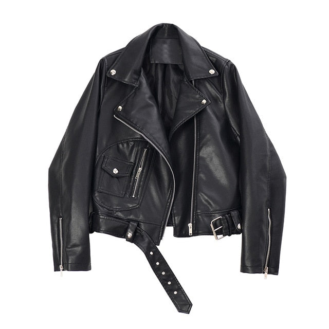 [EAM] Loose Fit Green Zipper Split Pu Leather Short Jacket New Lapel Long Sleeve Women Coat Fashion Tide Spring 2020 1R749