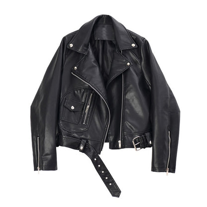 [EAM] Loose Fit Green Zipper Split Pu Leather Short Jacket New Lapel Long Sleeve Women Coat Fashion Tide Spring 2020 1R749