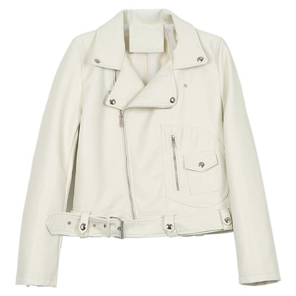 [EAM] Loose Fit Green Zipper Split Pu Leather Short Jacket New Lapel Long Sleeve Women Coat Fashion Tide Spring 2020 1R749