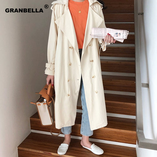 Women's Double-Breasted Cotton Trench Coats With Belt Classic oversized autumn winter cloths women  Outerwear